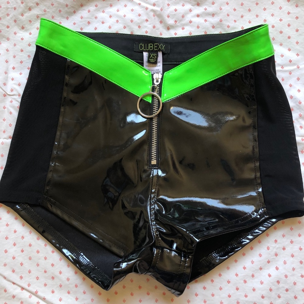 CLUB EXX Black & Green Vinyl Shorts
